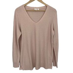 Gap Lightweight Sweater Sz L Baby Pink Soft Woven Long Sleeve Casual V-Neck EUC